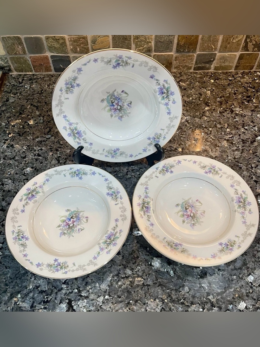 Noritake Violette 3054 Set of 3 Rimmed Soup Bowls Vintage Japan 1948-1958